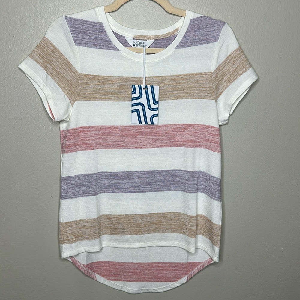 T35 Market & Spruce Short Sleeve Lightweight knit top High Low Bottom size XSP